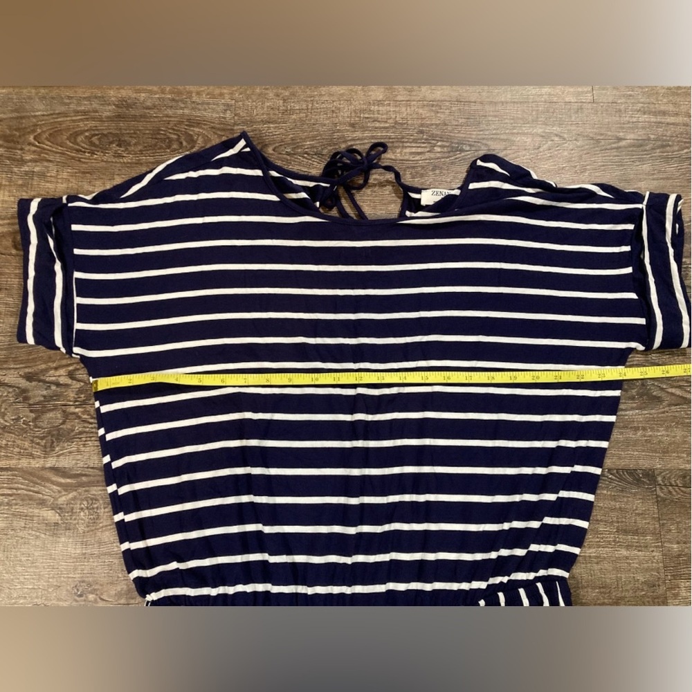 Zenana Wide Leg Jumpsuit Navy & White Stripe Cropped Length Size 3X - Picture 4 of 8